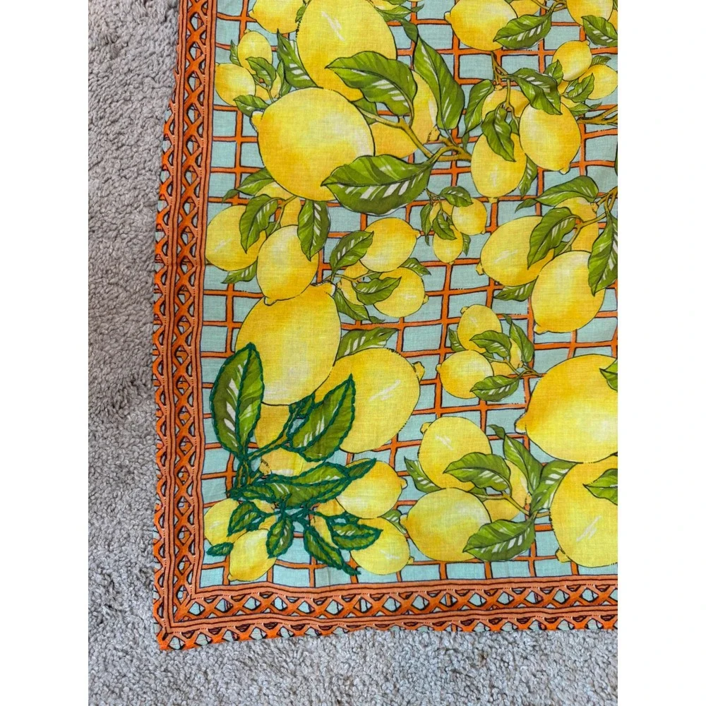 Calypso St. Barth Lemon Print Cotton Sarong Wrap Blue Orange Yellow NWT